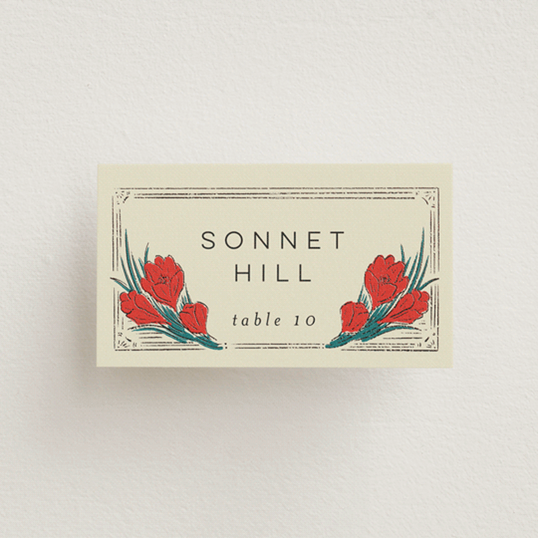 "Deco Spring Florals" - Place Cards in Birch by Shiny Penny Studio - Front with Free Guest Printing