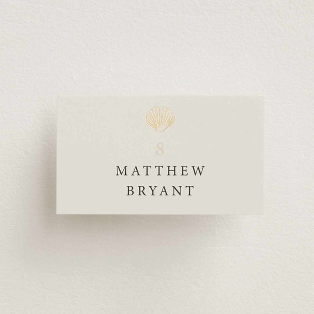 "Simple Seashell" - Place Cards in Sand by Hannah Bowman - Front with Free Guest Printing