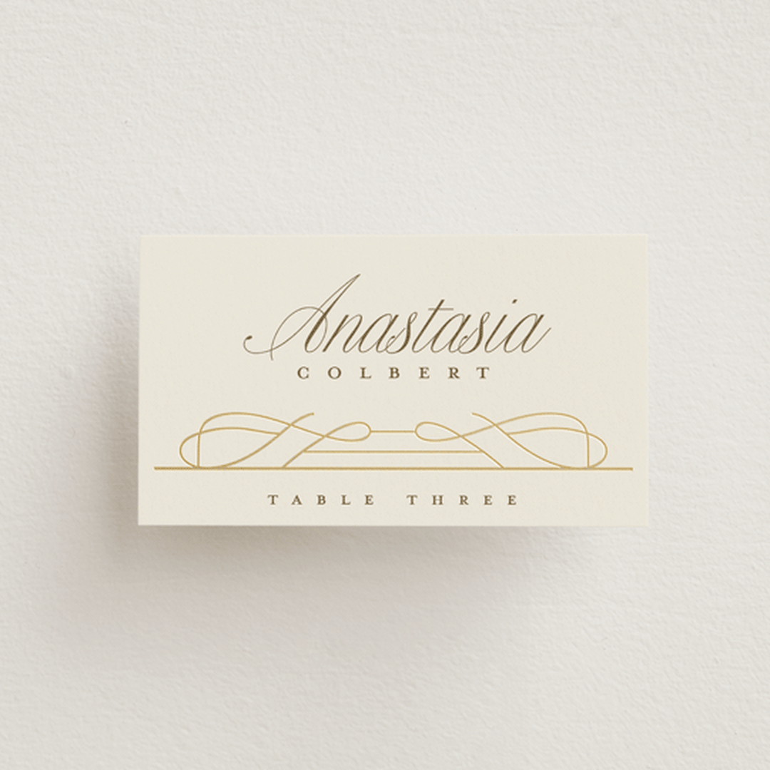 "Simple Art Nouveau" - Place Cards in Cream by Katie Zimpel - Front with Free Guest Printing
