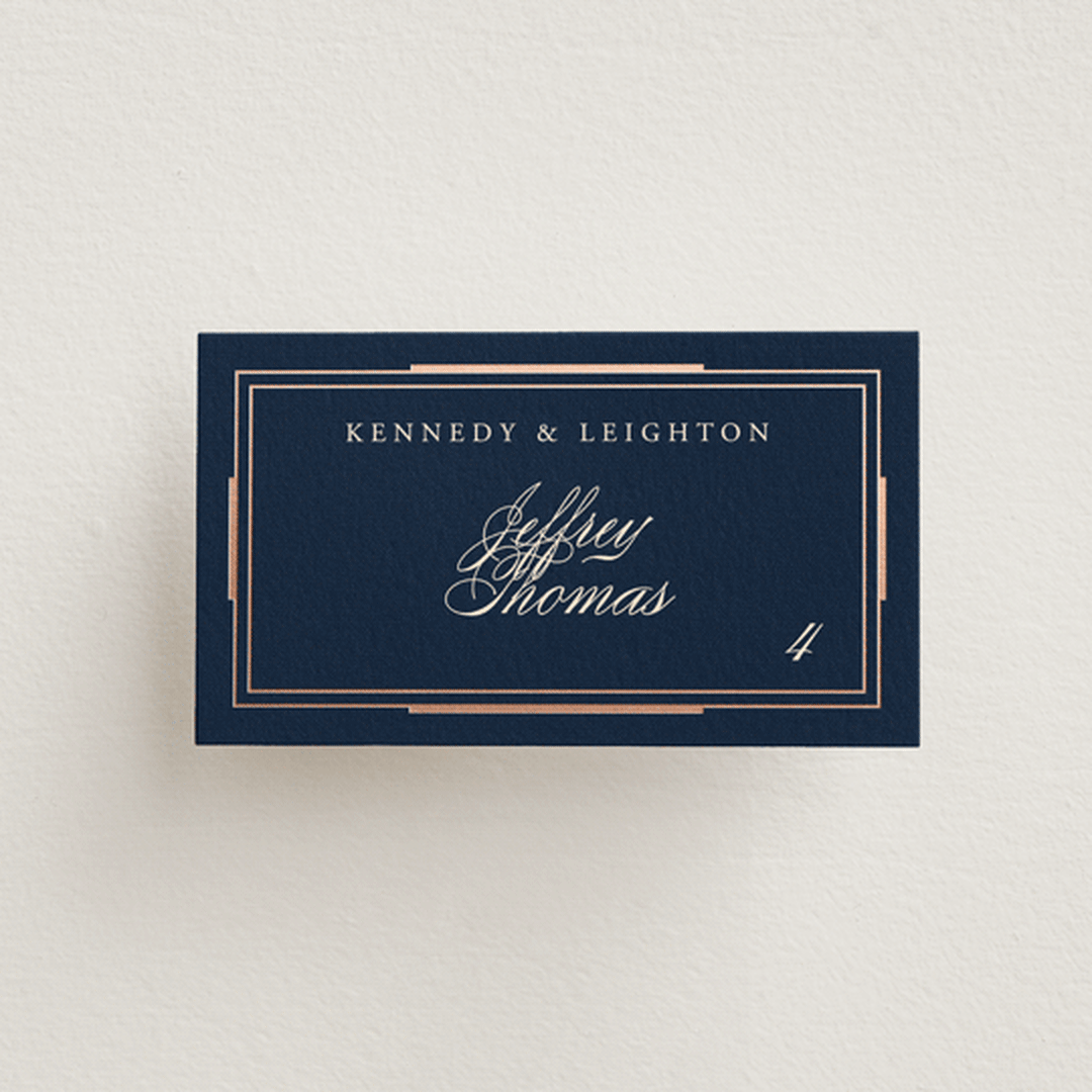 "Opulent Border" - Place Cards in Navy by Hooray Creative - Front with Free Guest Printing