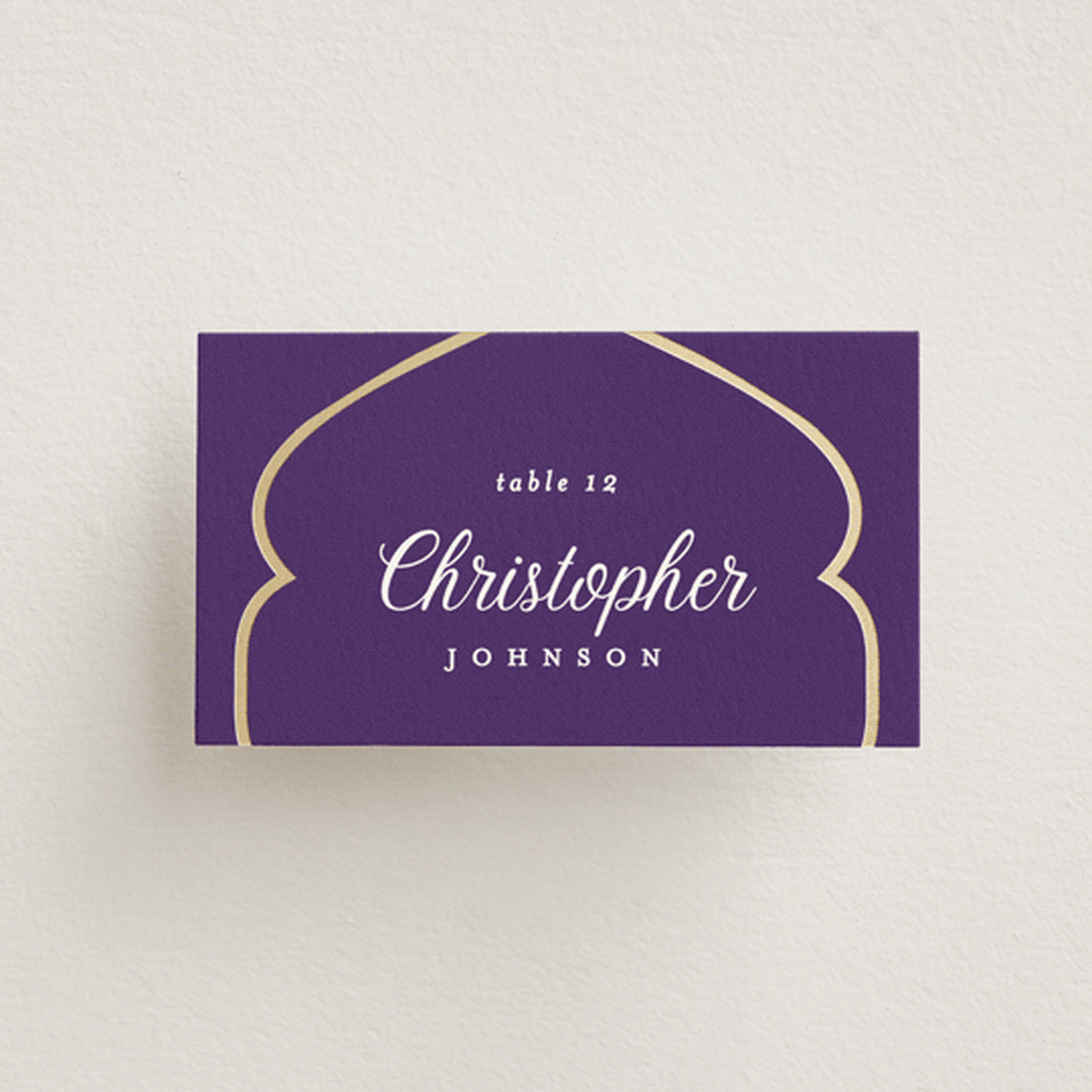 "Whole New World from Disney's Aladdin" - Place Cards in Aubergine by Creo Study - Front with Free Guest Printing