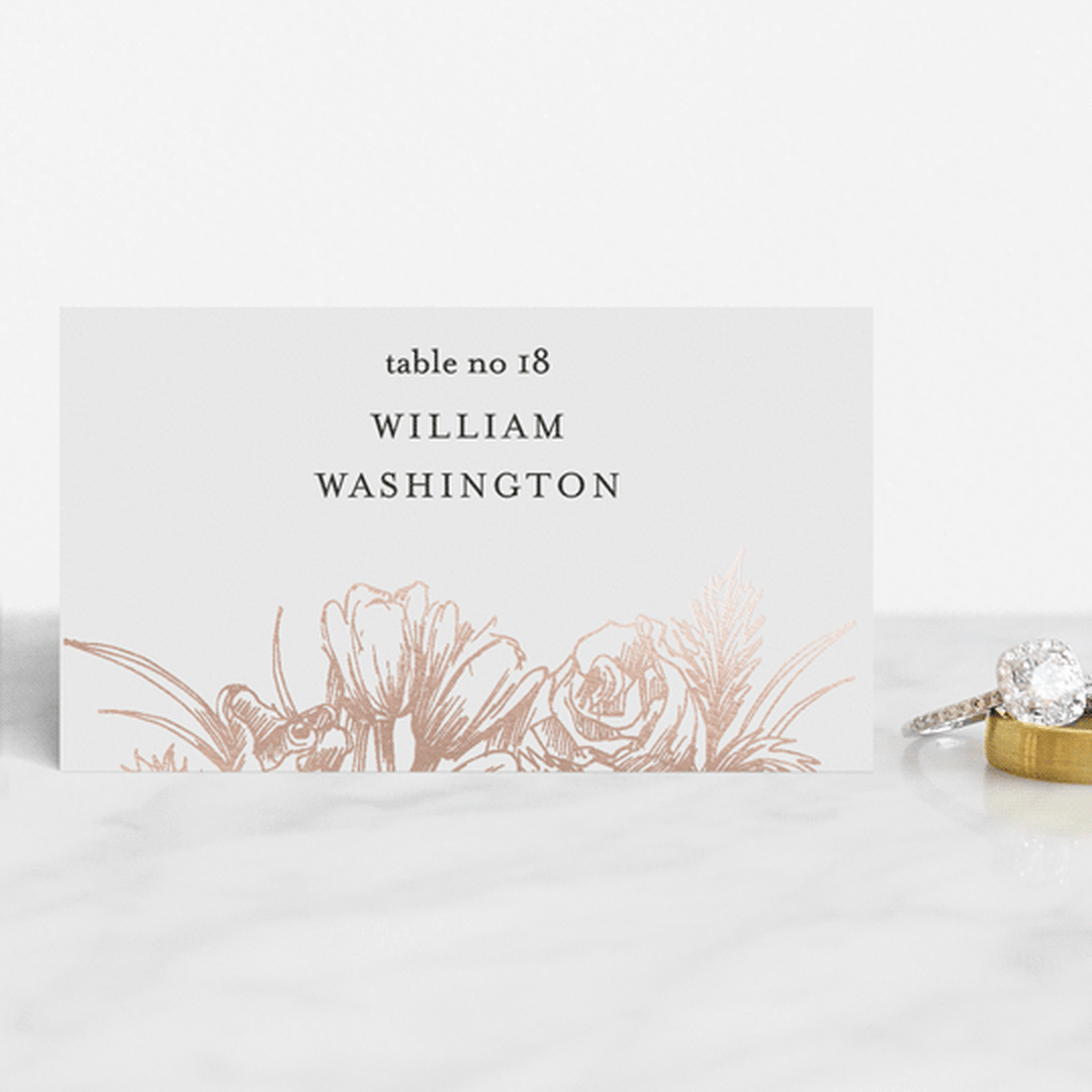 "Sketched Bouquet" - Place Cards in Petal by Phrosné Barwood - Front with Free Guest Printing