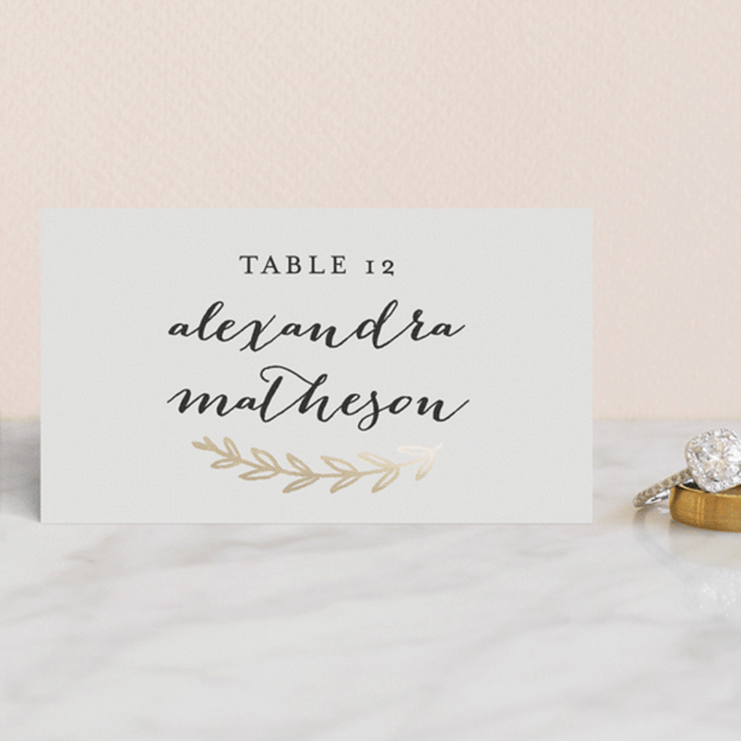 "Elegant Announcement" - Place Cards in Vanilla by Kelly Schmidt - Front with Free Guest Printing