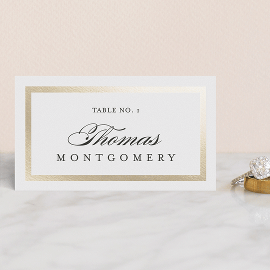 "Lasting love" - Place Cards in Gold by Stacey Meacham - Front with Free Guest Printing