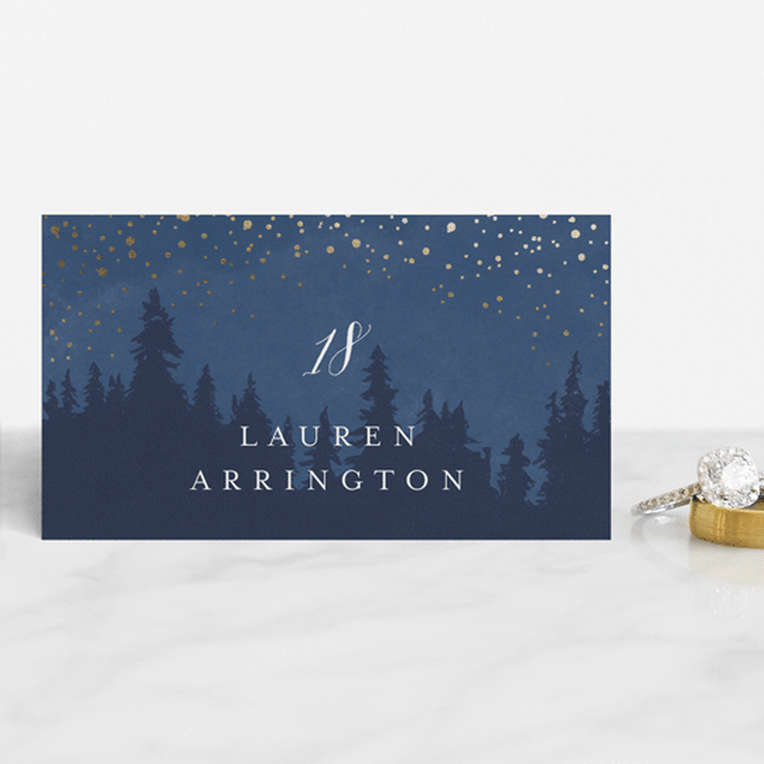 "Aspen" - Place Cards in Midnight by Kristie Kern - Front with Free Guest Printing