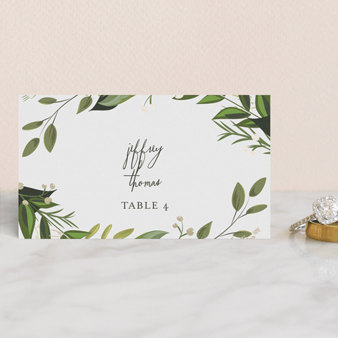 "Vines of Green" - Place Cards in Fern by Susan Moyal - Front with Free Guest Printing