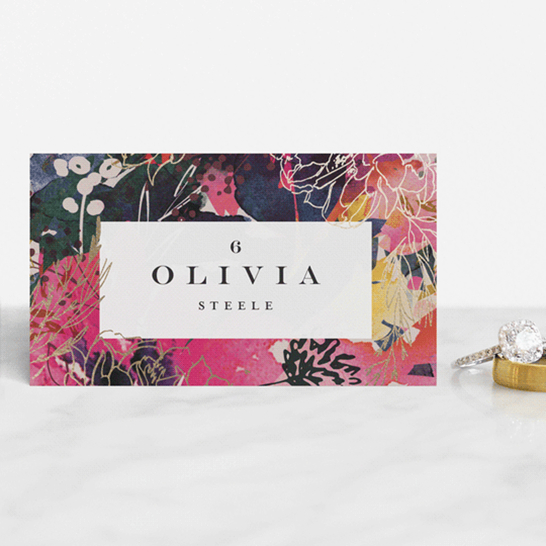 "Blooming Beauty" - Place Cards in Tan by Lori Wemple - Front with Free Guest Printing