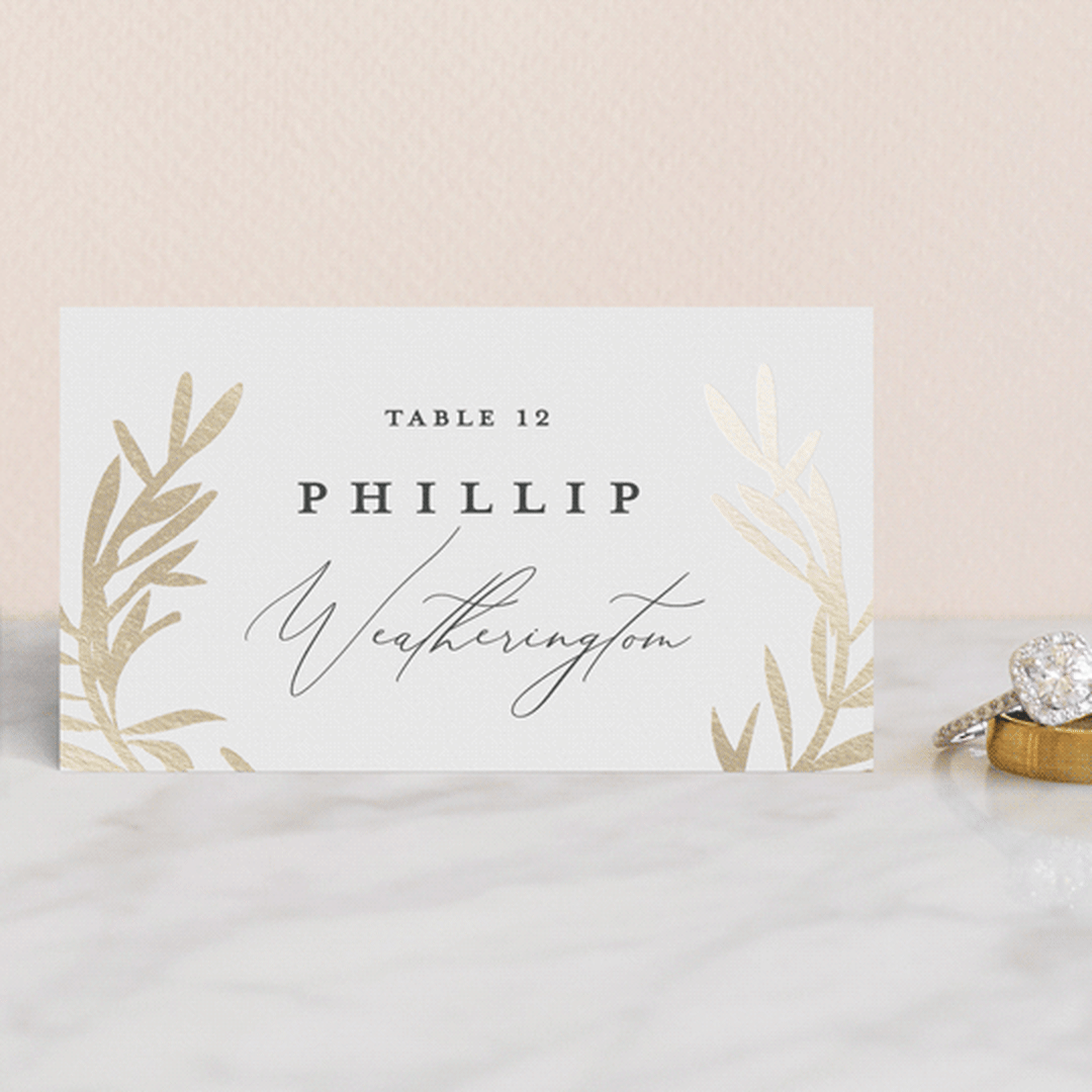 "laurel monogram" - Place Cards in Cotton by Stacey Meacham - Front with Free Guest Printing