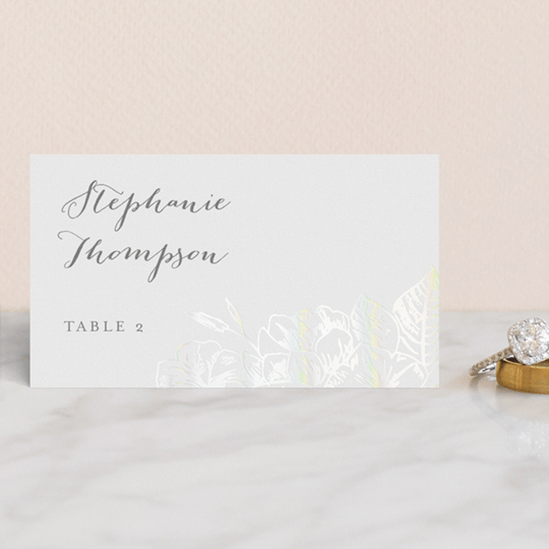 "Gilded Wildflowers" - Gloss-Press® Place Cards in Cloud by Rochelle Renee - Front with Free Guest Printing