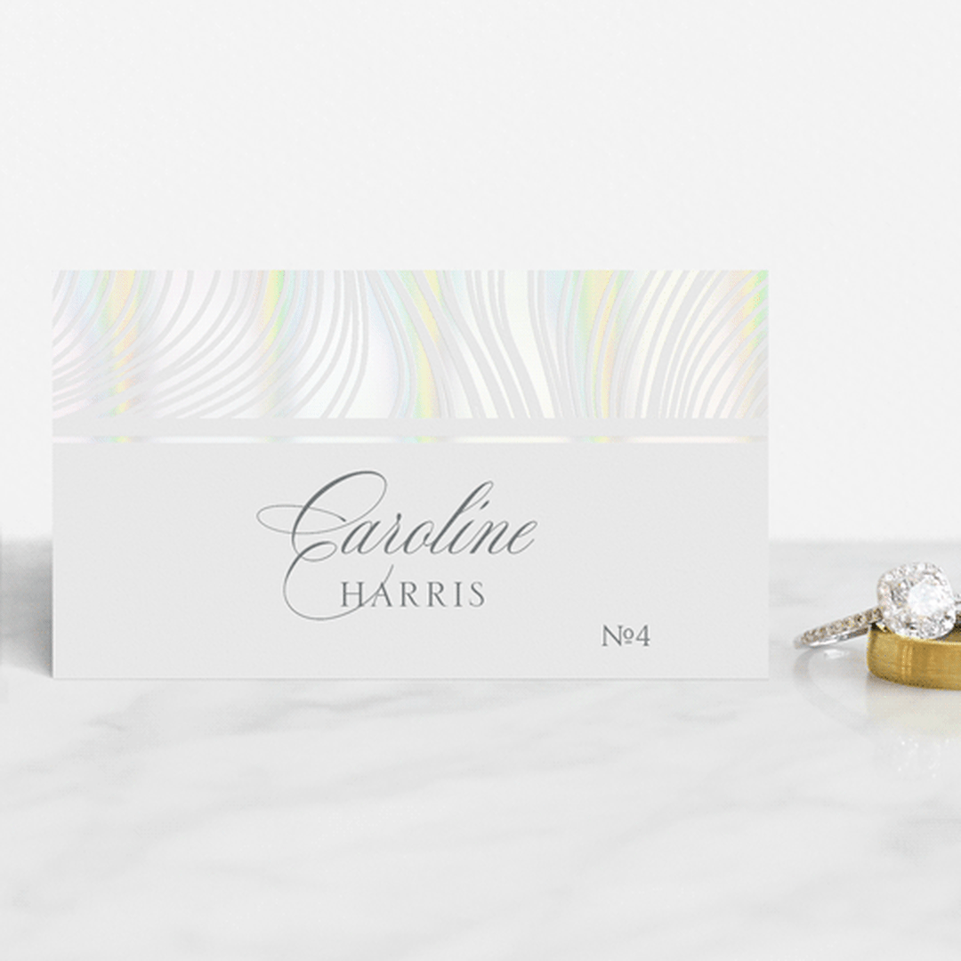 "Lined" - Gloss-Press® Place Cards in Cloud by Erin Deegan - Front with Free Guest Printing