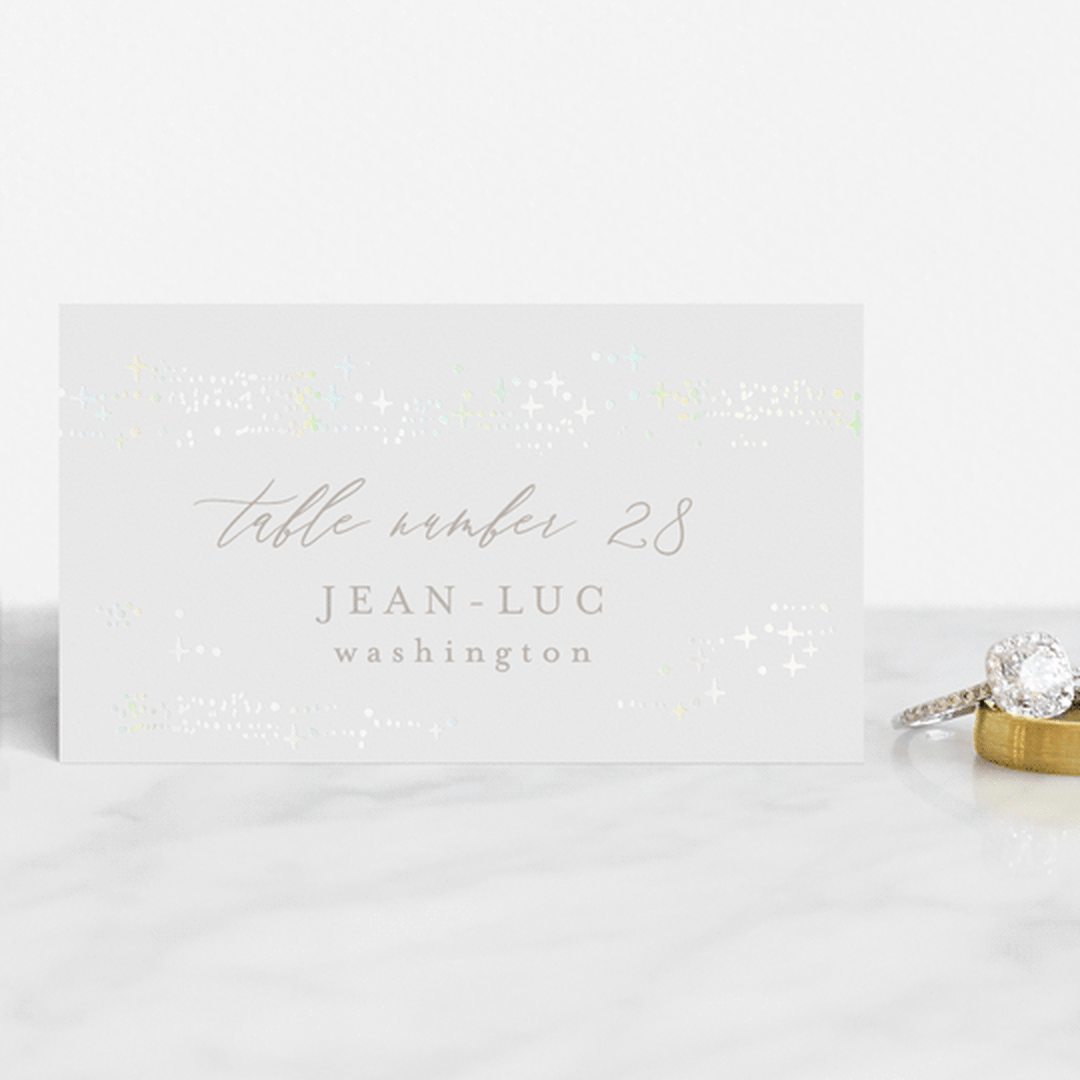 "Starry Sky" - Gloss-Press® Place Cards in Iridescent by Phrosné Barwood - Front with Free Guest Printing