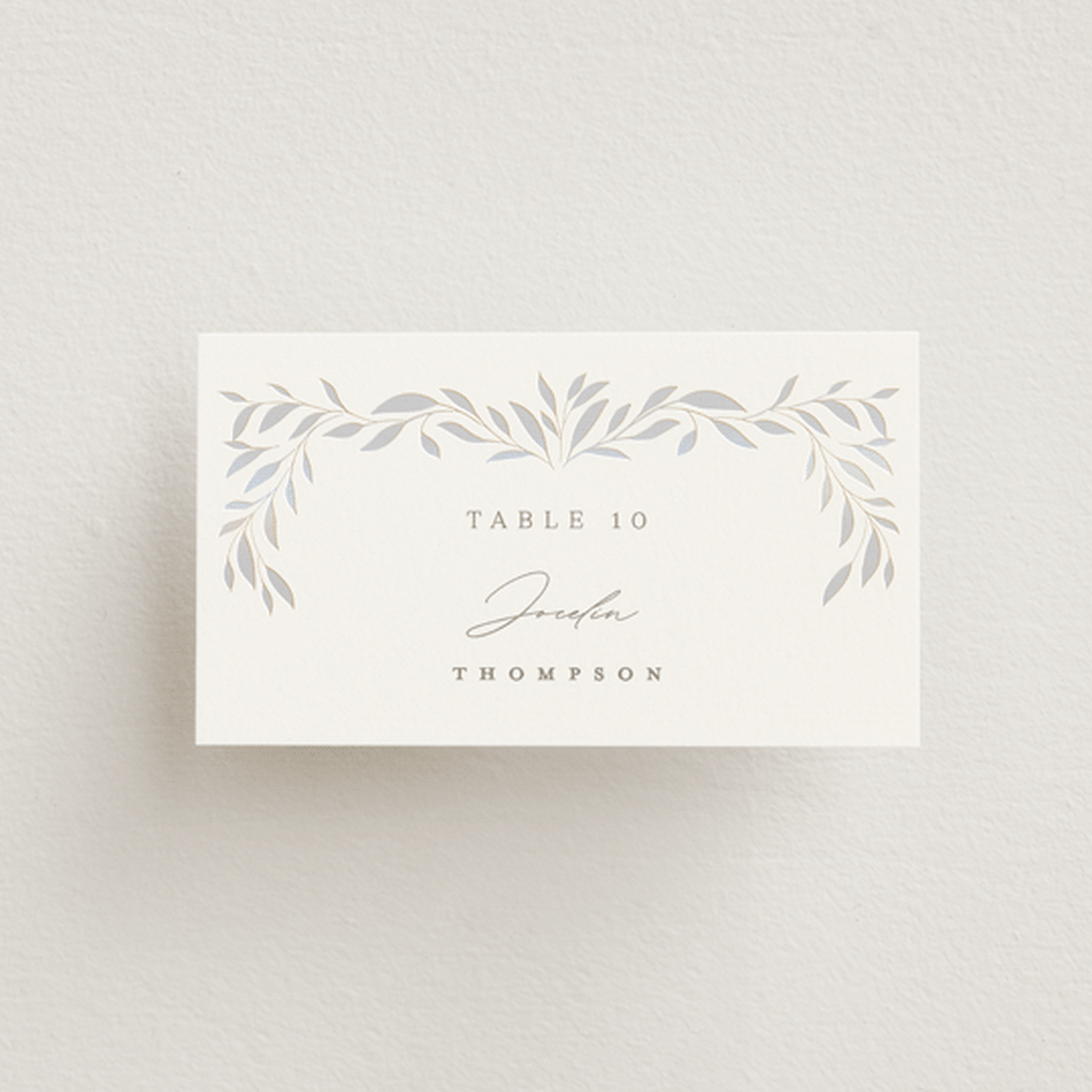 "Clarity" - Gloss-Press® Place Cards in Cloud by Ana Sharpe - Front with Free Guest Printing