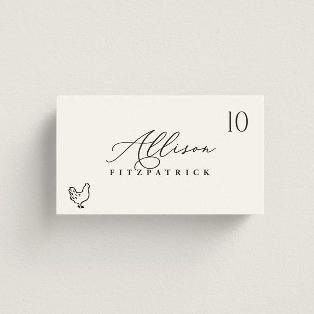 "Chic Script" - Place Cards - Chicken in Ink by Hooray Creative - Front with Free Guest Printing