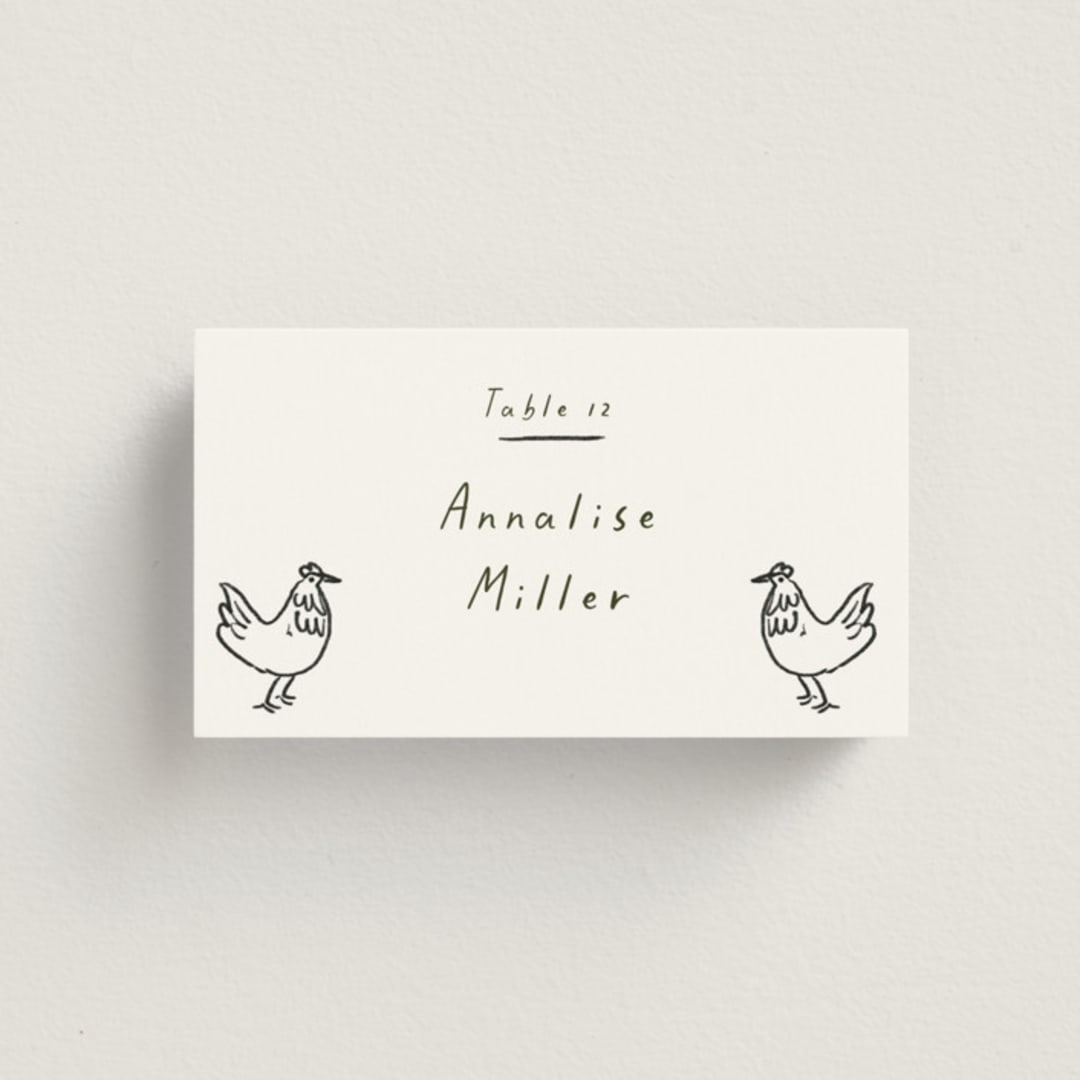 "Bon Vivant" - Place Cards - Chicken in Charcoal by Ani Somi - Front with Free Guest Printing