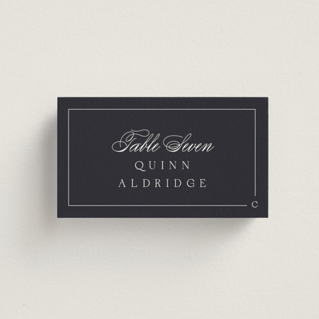 "Flowing" - Place Cards - Chicken in Ebony by Emily Sabol Goss - Front