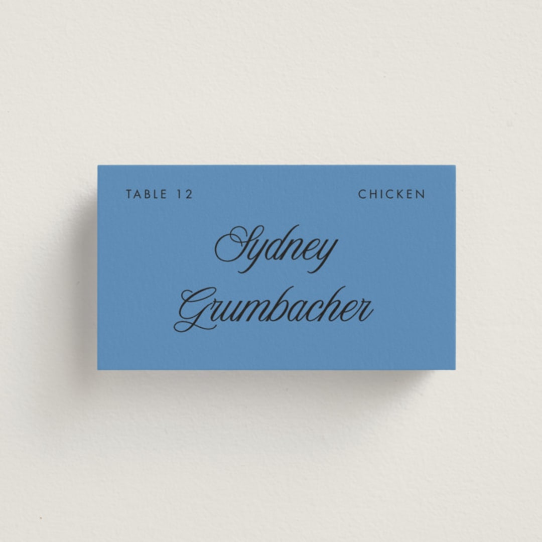 "Santorini" - Place Cards - Chicken in Cerulean by Morgan Kendall - Front