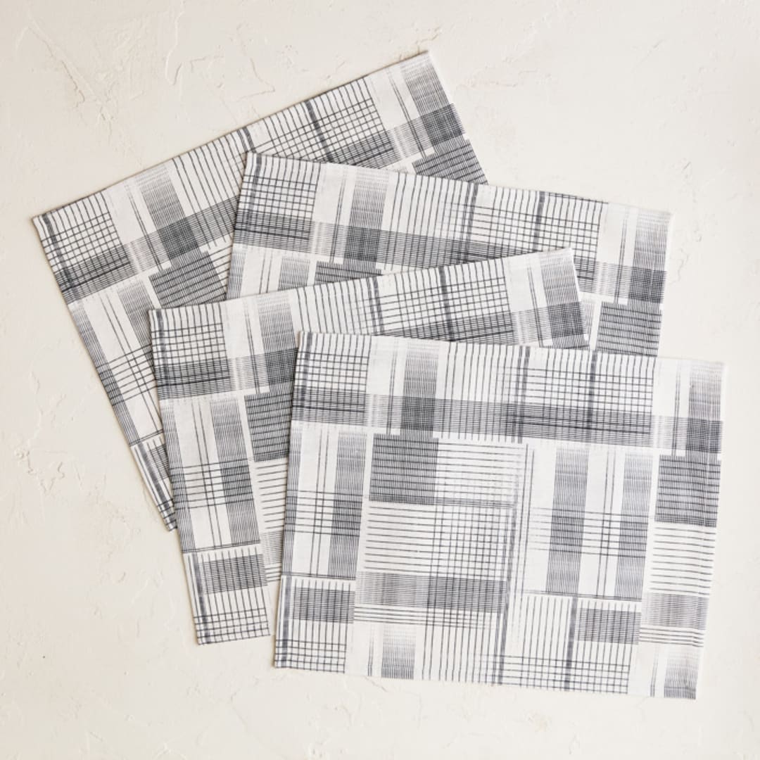 "Sketchy Plaid" - Placemats in Pencil by Katie Wahn - Placemats, Set of 4