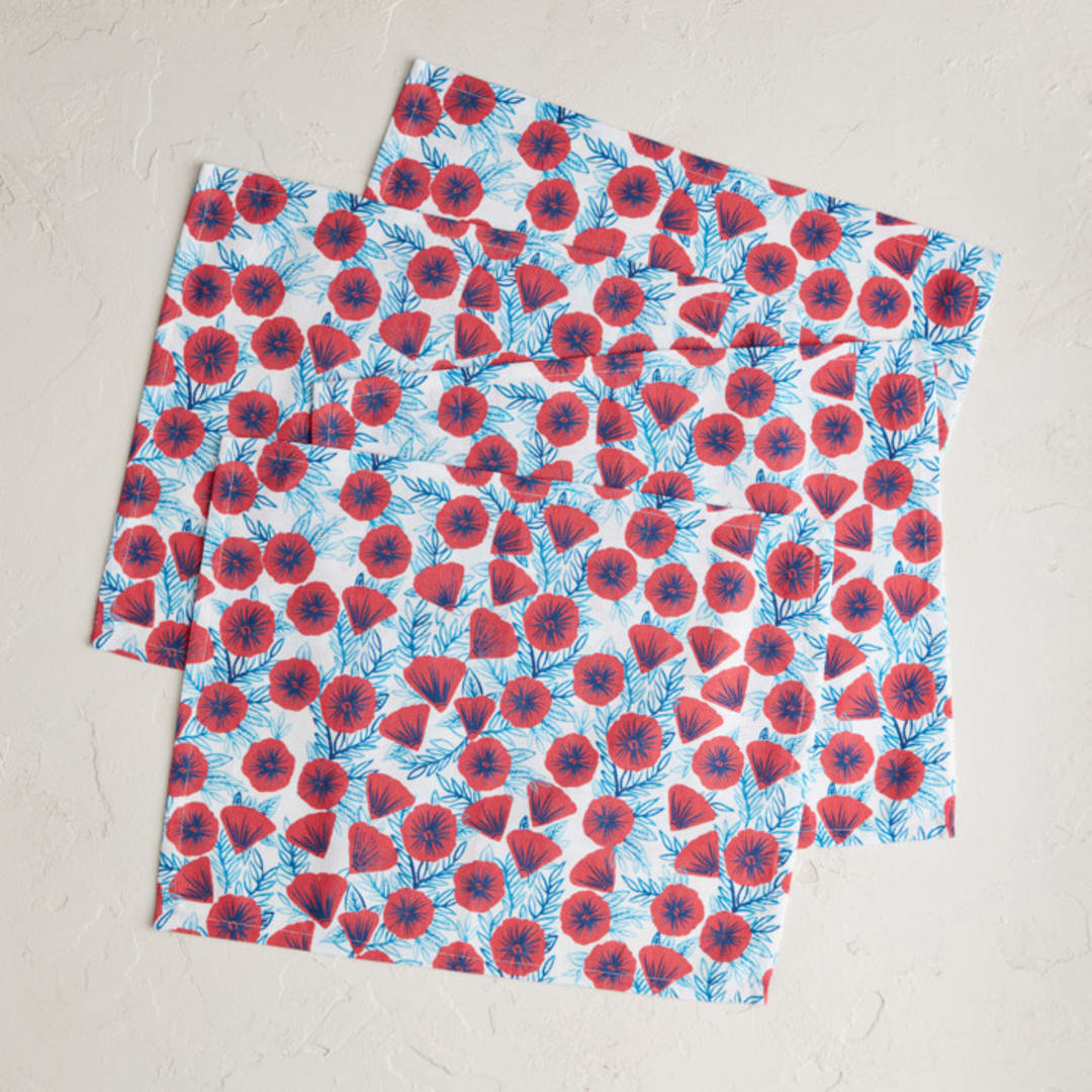 "Painted Poppies" - Placemats in Poppy by Katharine Watson - Placemats, Set of 4