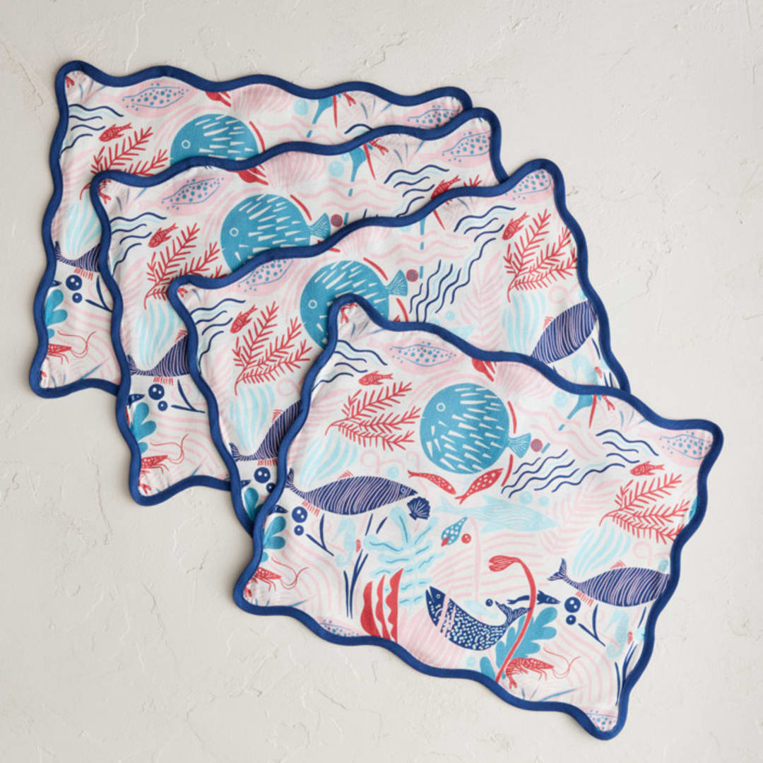 "Fish In The Sea" - Placemats in Navy by Morgan Ramberg - Placemats, Set of 4