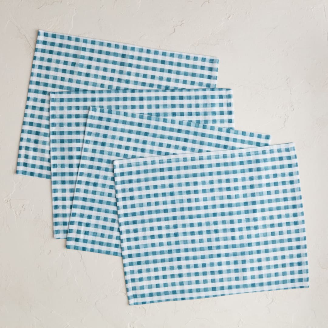 "Watercolor Gingham" - Placemats in Sky by Tessa Blackham - Placemats, Set of 4