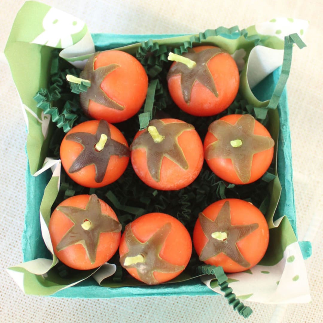 "Orange Cherry Tomato Beeswax Birthday Candles" - Party Candles in orange by Happy Organics