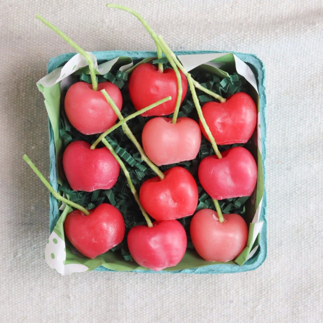 "Pink Cherry Birthday Beeswax Candles" - Party Candles in pink by Happy Organics