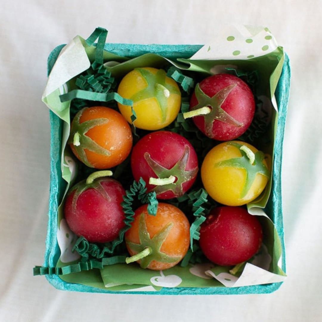 "Cherry Tomato Beeswax Birthday Candles" - Party Candles in multicolorassorted-colors by Happy Organics