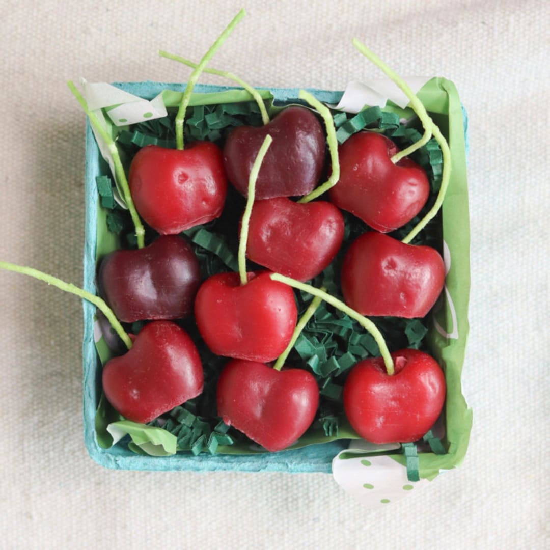 "Dark Red Cherry Beeswax Birthday Candles" - Party Candles in red by Happy Organics