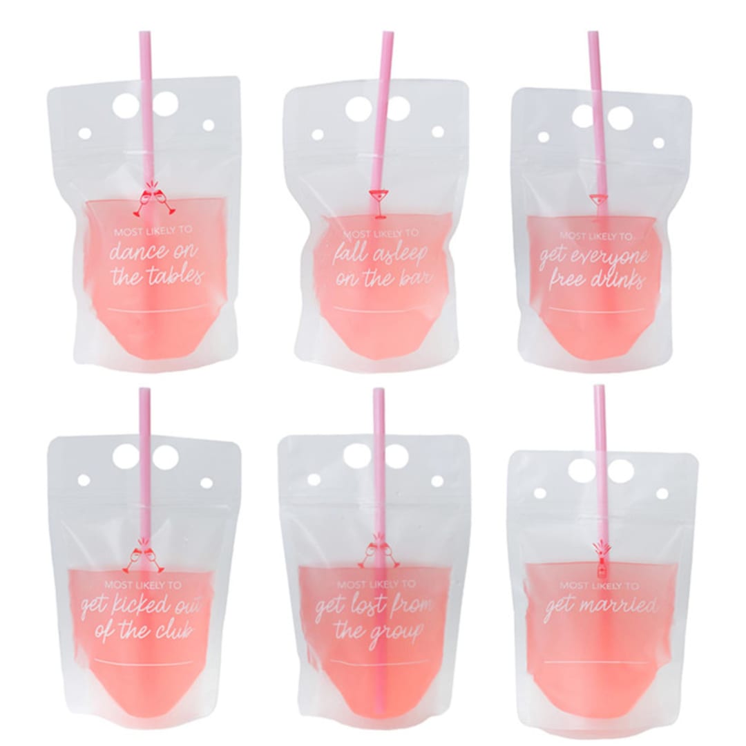 "Camp Bachelorette Adult Themed Drink Pouches - Set of 12" - Party Drink Pouches in clear by Jollity and Co