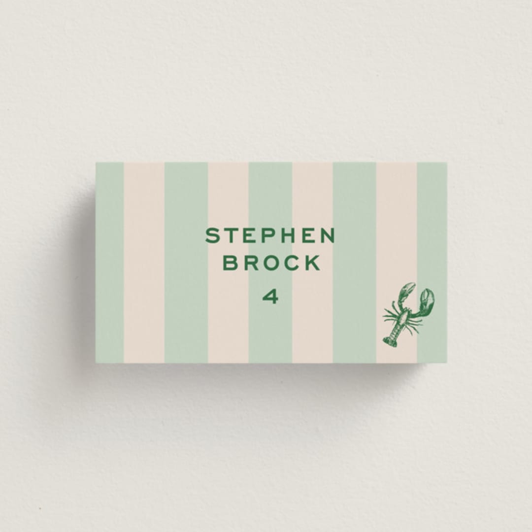 "Rhode" - Place Cards - Fish in Mint by Megan Davis - Front with Free Guest Printing