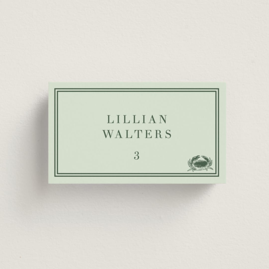 "Perry" - Place Cards - Fish in Mint by Megan Davis - Front with Free Guest Printing