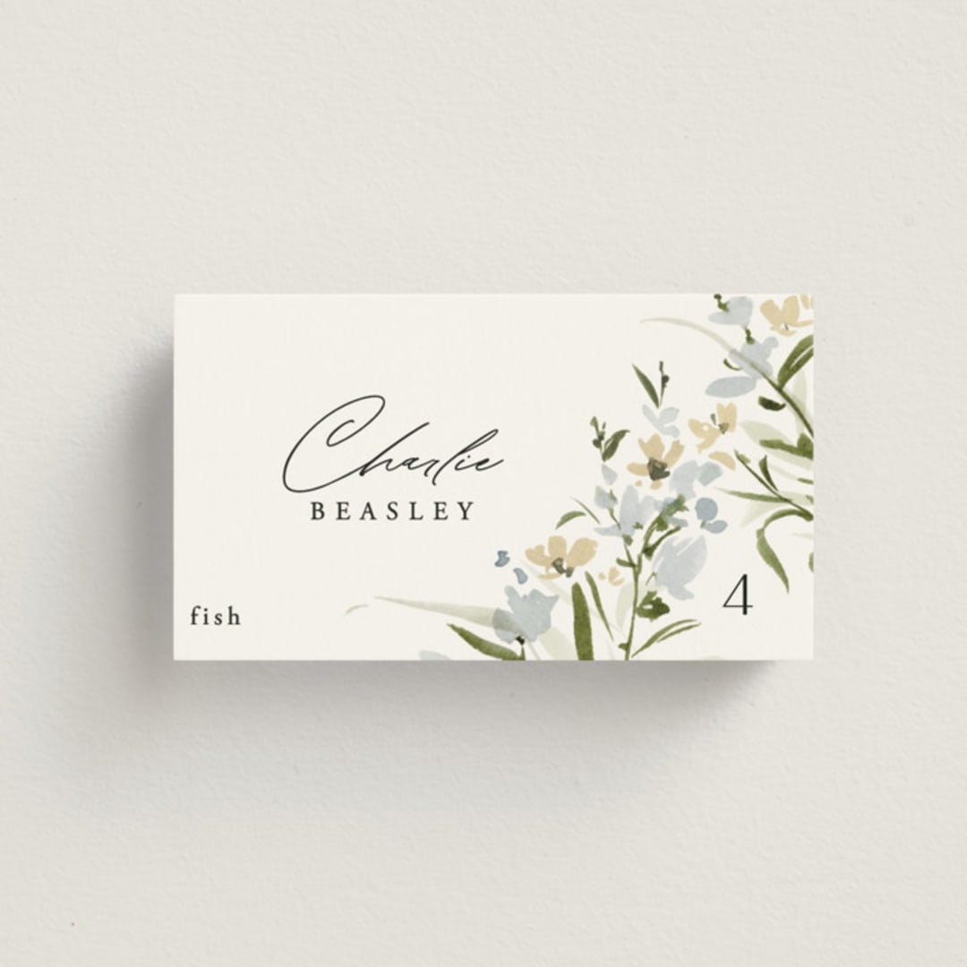 "Fleur" - Place Cards - Fish in Lily by Everett Paper Goods - Front with Free Guest Printing