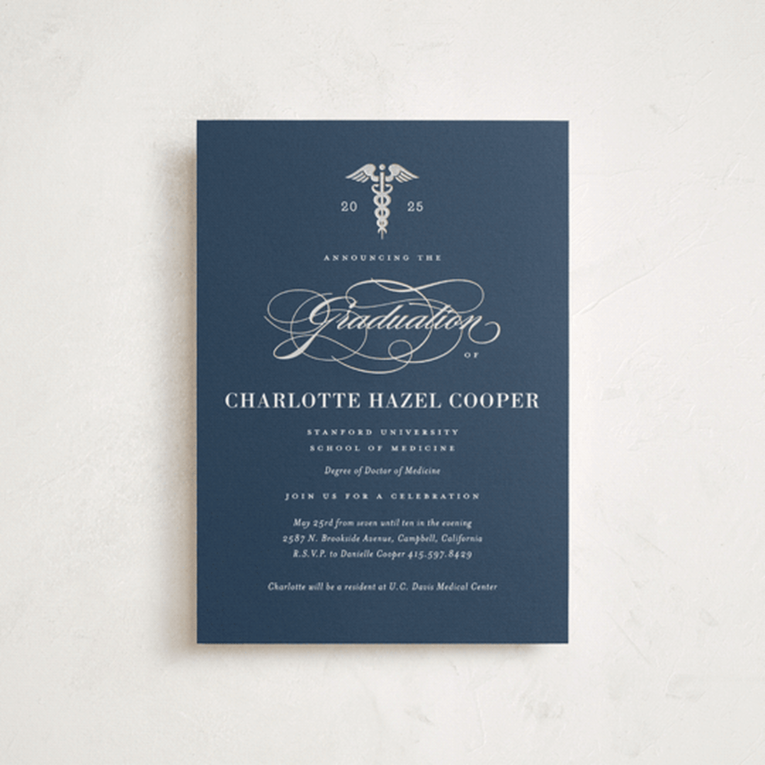 "Medical Degree" - Graduation Party Invitations in Navy by Jill Means - Front