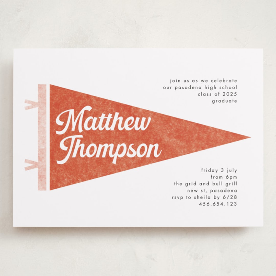 "Pennant Party" - Graduation Party Invitations in Cardinal by Catherine Culvenor - Front