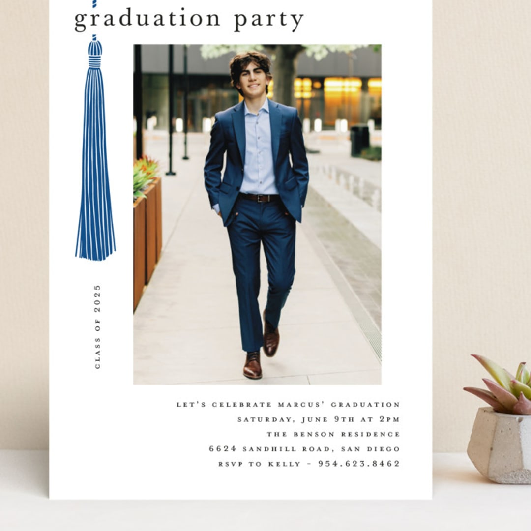 "Tassled" - Graduation Party Invitations in Cobalt by Ashlee Townsend - Front
