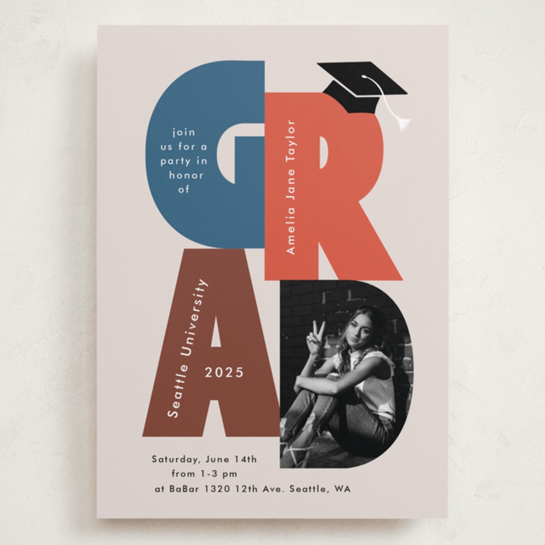 "Grad Letter Pic" - Graduation Party Invitations in Denim by Alethea and Ruth - Front