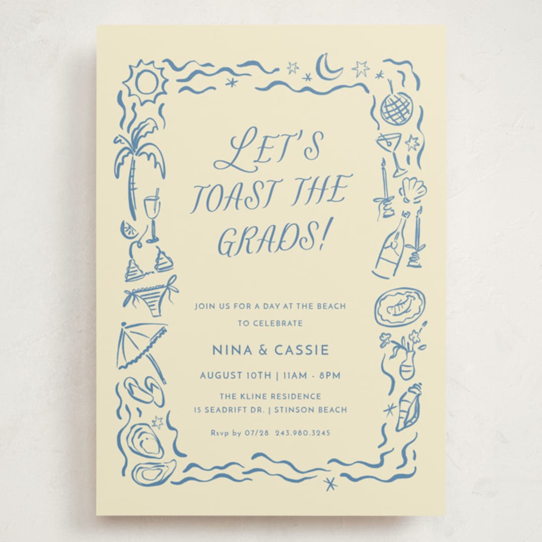 "On the Coast" - Graduation Party Invitations in Sea by Pati Cascino - Front
