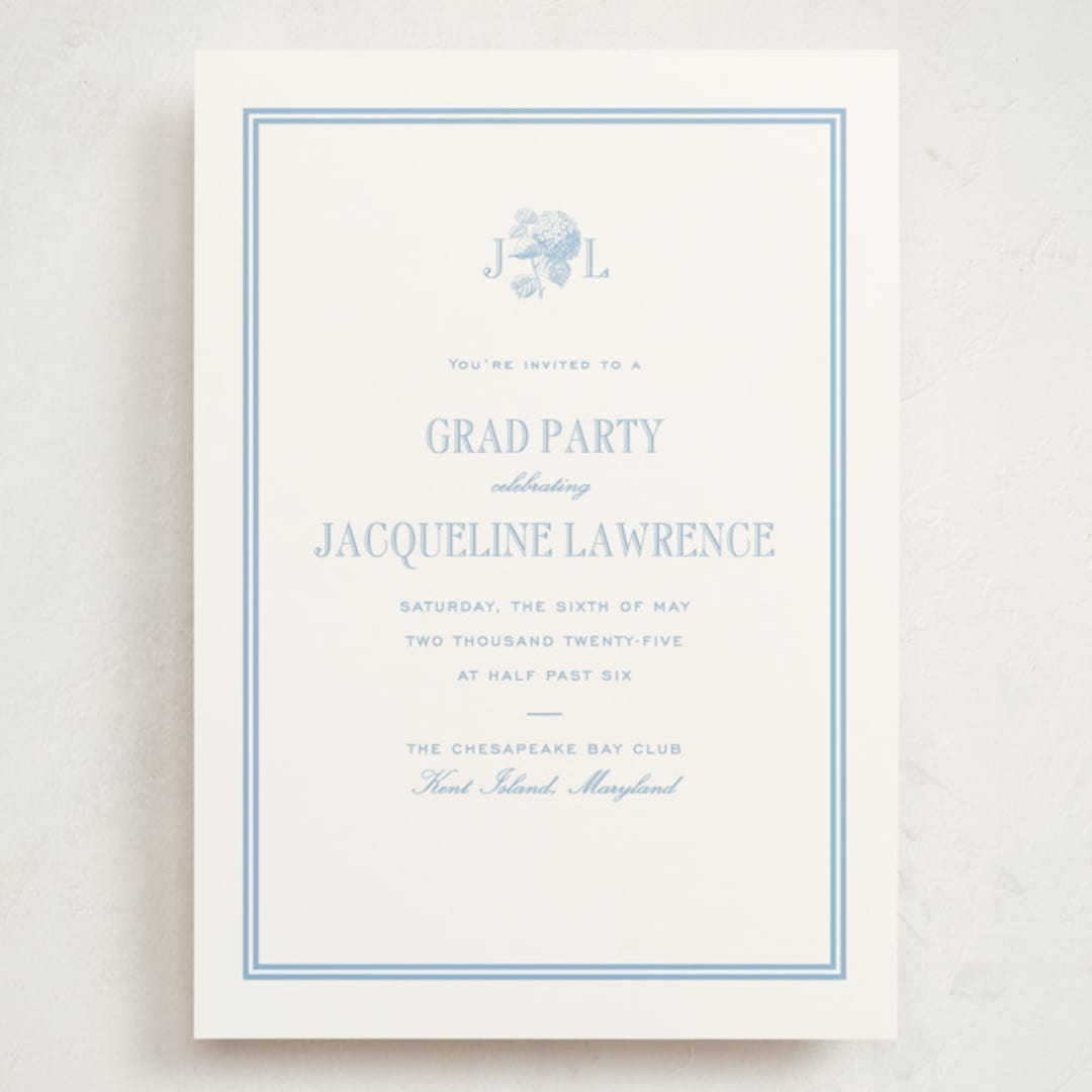 "Chesapeake" - Graduation Party Invitations in Sky Blue by Megan Davis - Front