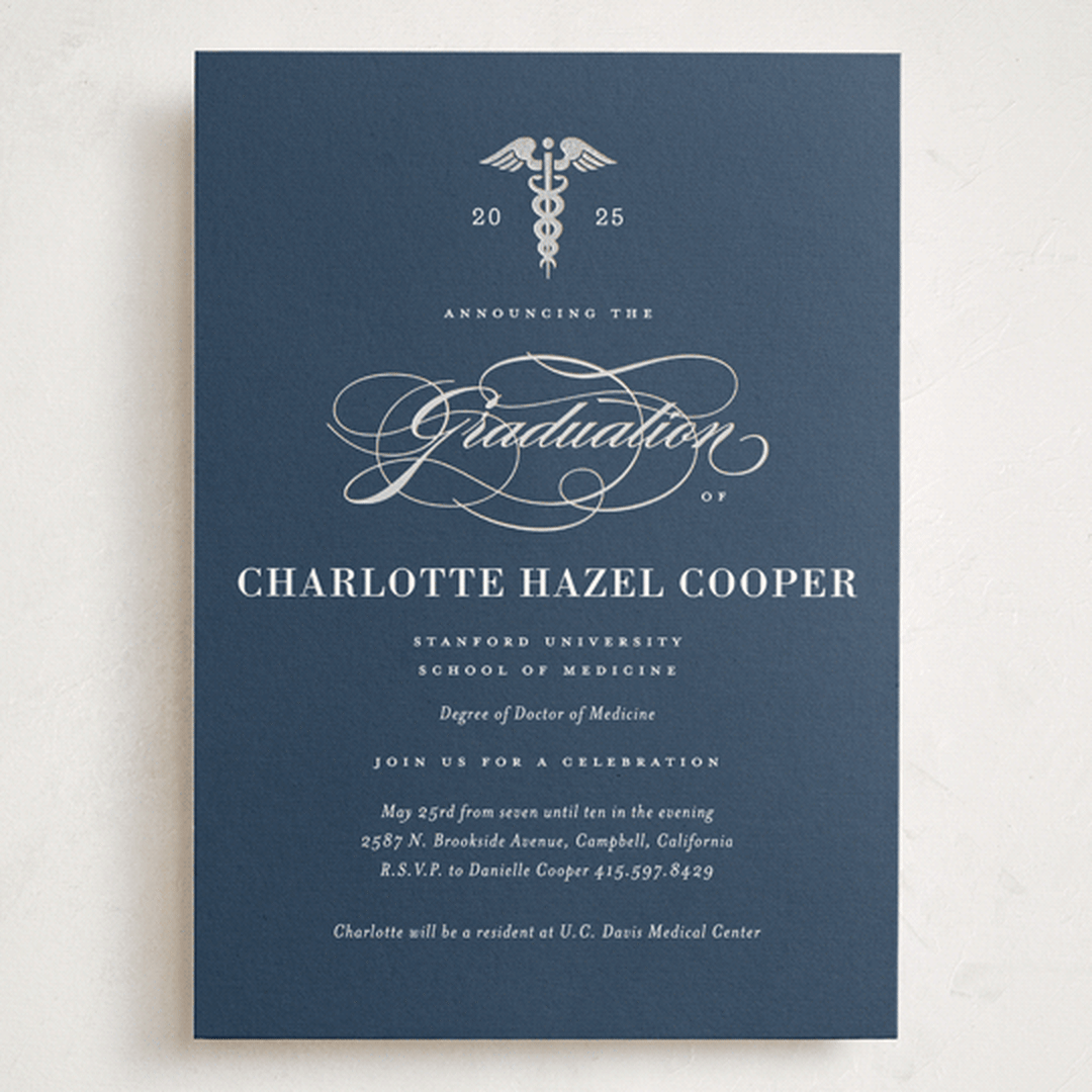 "Medical Degree" - Graduation Party Invitations in Navy by Jill Means - Front