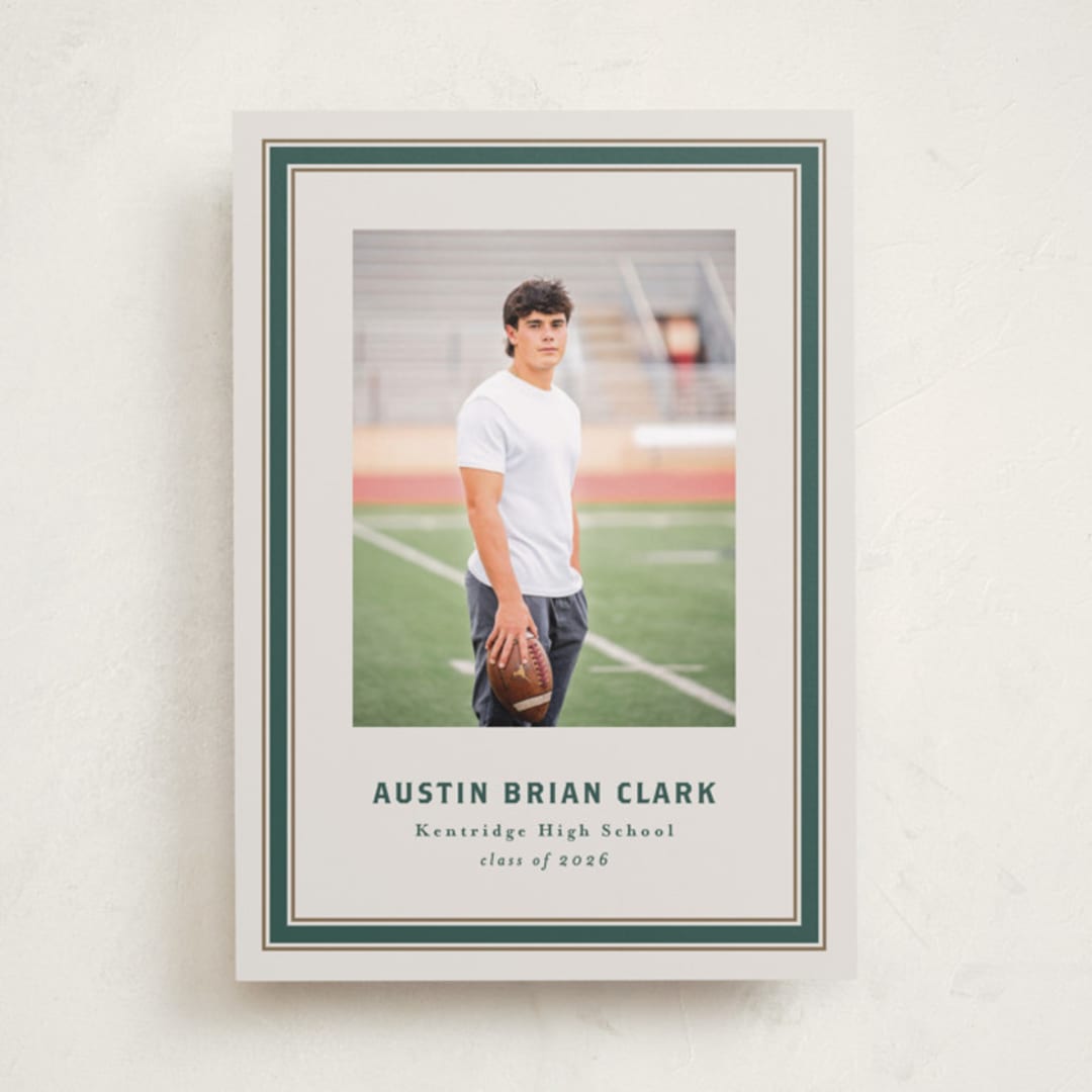 "Varsity Frame" - Graduation Announcements in Evergreen by Angela Garrick - Front