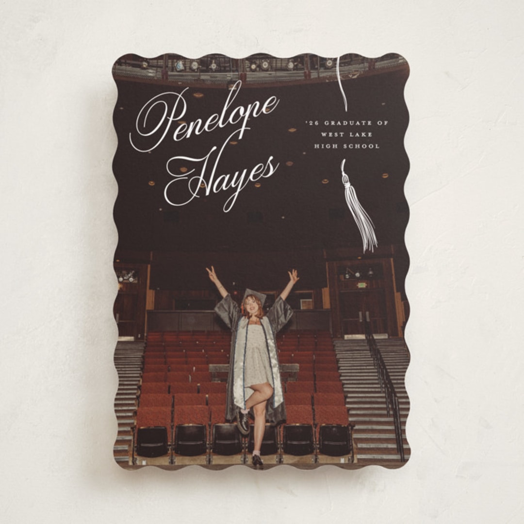 "Tassel Type" - Graduation Announcements in Snow by Pixel and Hank - Front