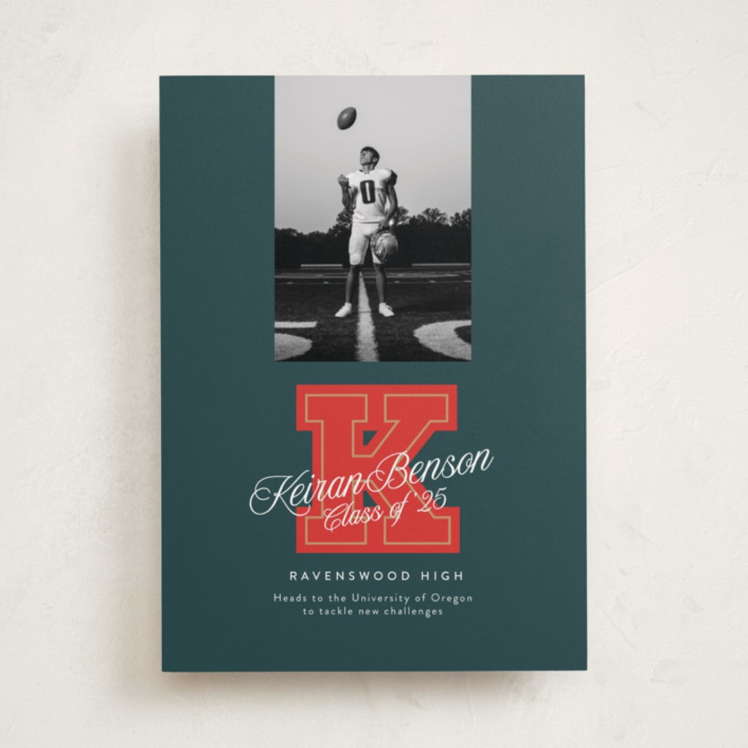 "Varsity Initial" - Graduation Announcements in Forest by Leia Matt - Front