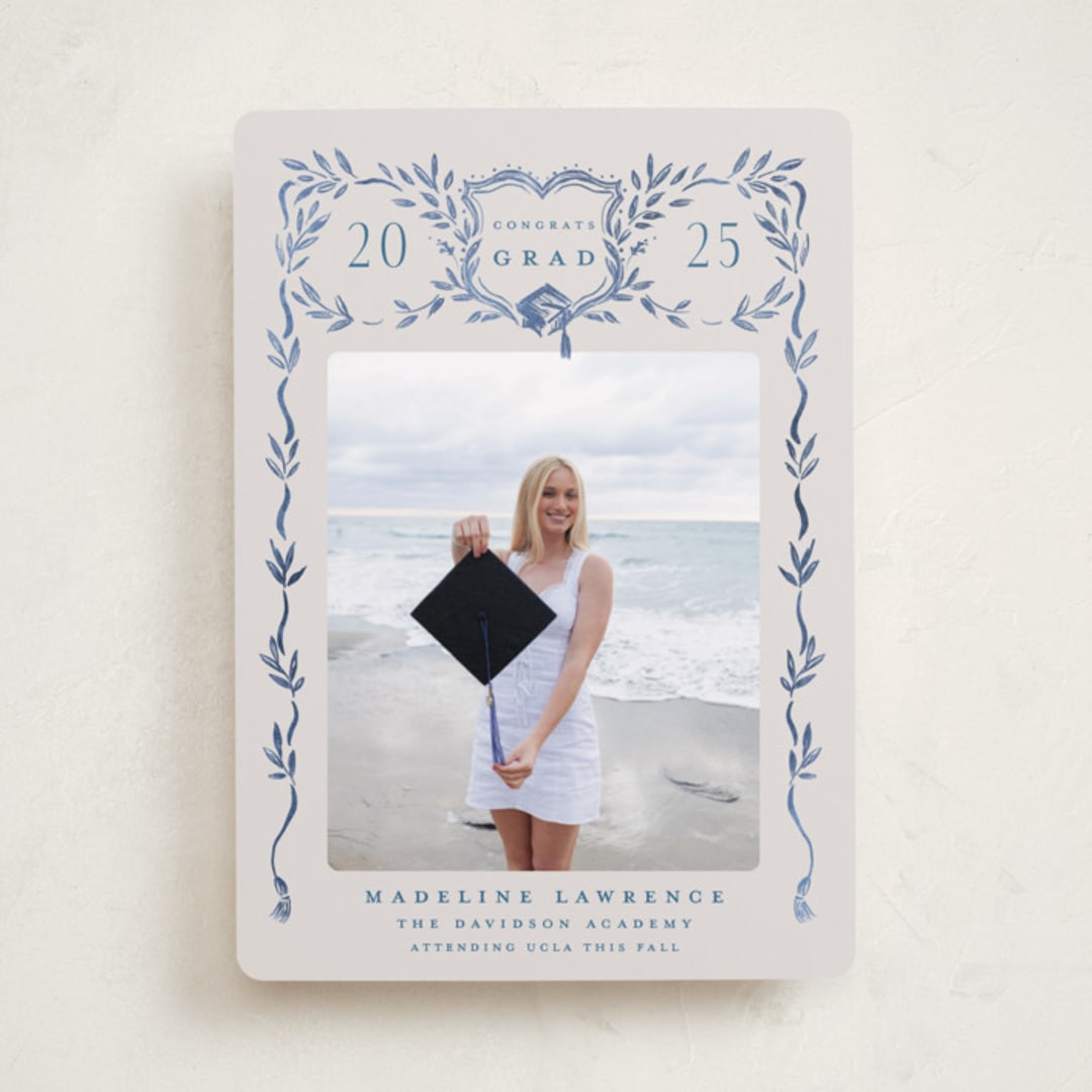 "Grad Crest" - Graduation Announcements in Indigo by Petra Kern - Front