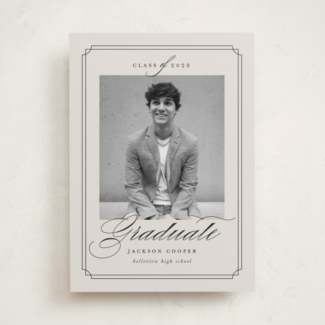 "Refined Grad" - Graduation Announcements in Taupe by Ashley Iwafuchi - Front