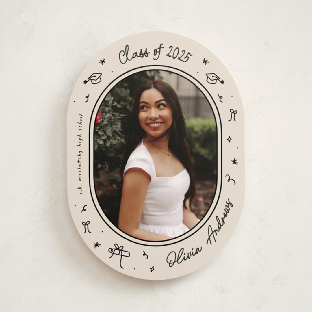 "Illustrated Grad" - Graduation Announcements in Onyx by Ashley Iwafuchi - Front