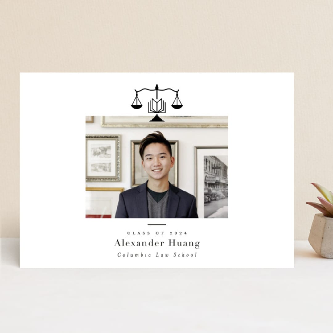 "Scales of Justice" - Graduation Announcements in Ink by Hudson meet Rose - Front