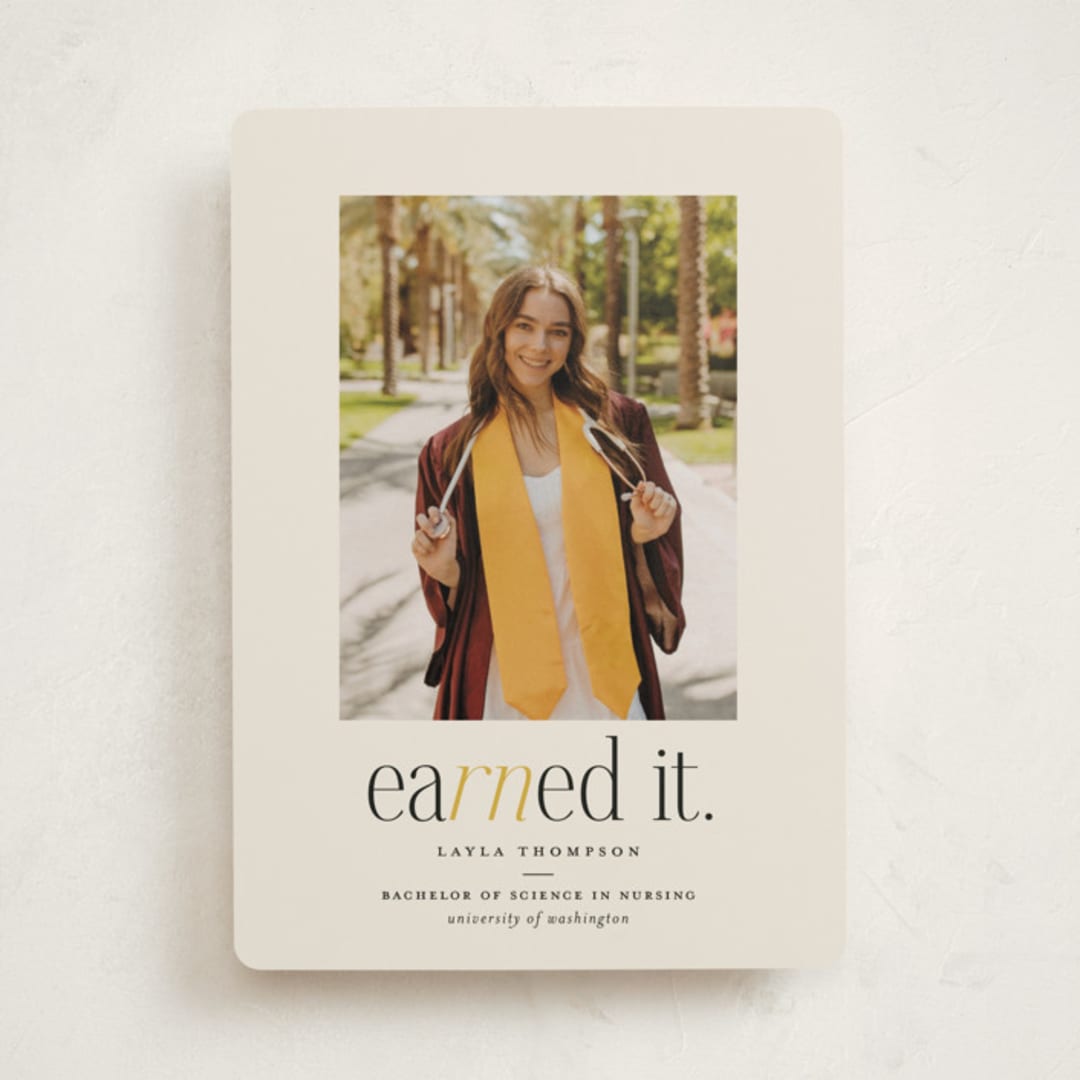 "Earned It" - Graduation Announcements in Marigold by Louise Kay - Front