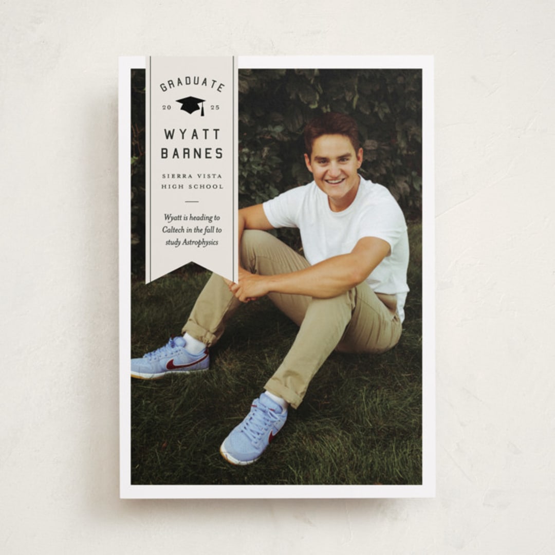 "grad ribbon" - Graduation Announcements in Taupe by Sarah Curry - Front