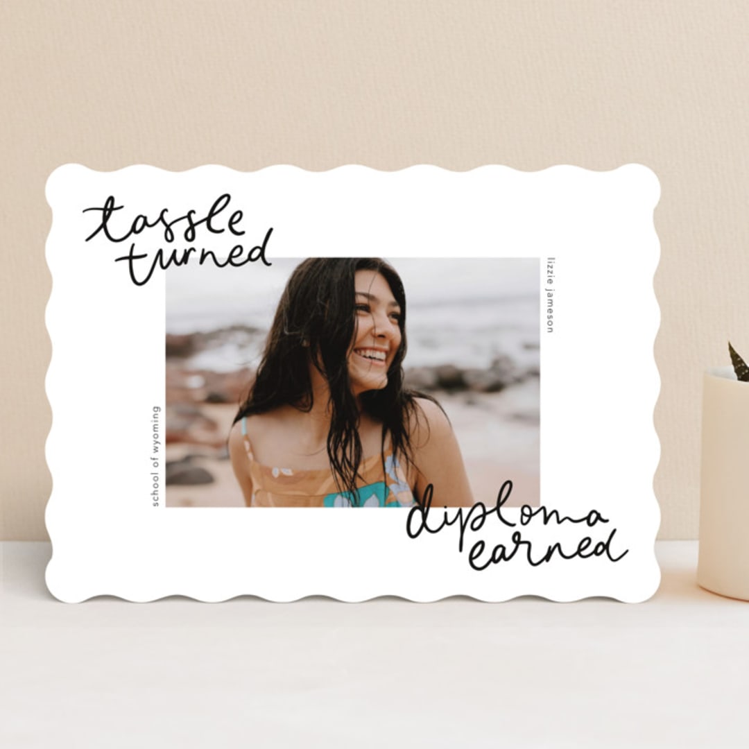"Tassel turned, diploma earned" - Graduation Announcements in Noir by Abbigail Lim - Front