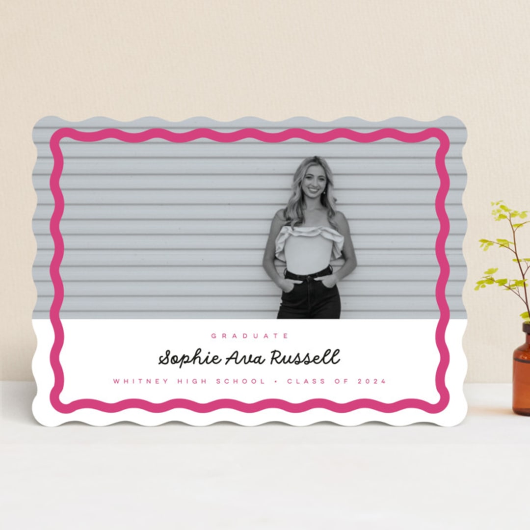 "wavy border" - Graduation Announcements in Bubblegum by Emily Sabol Goss - Front